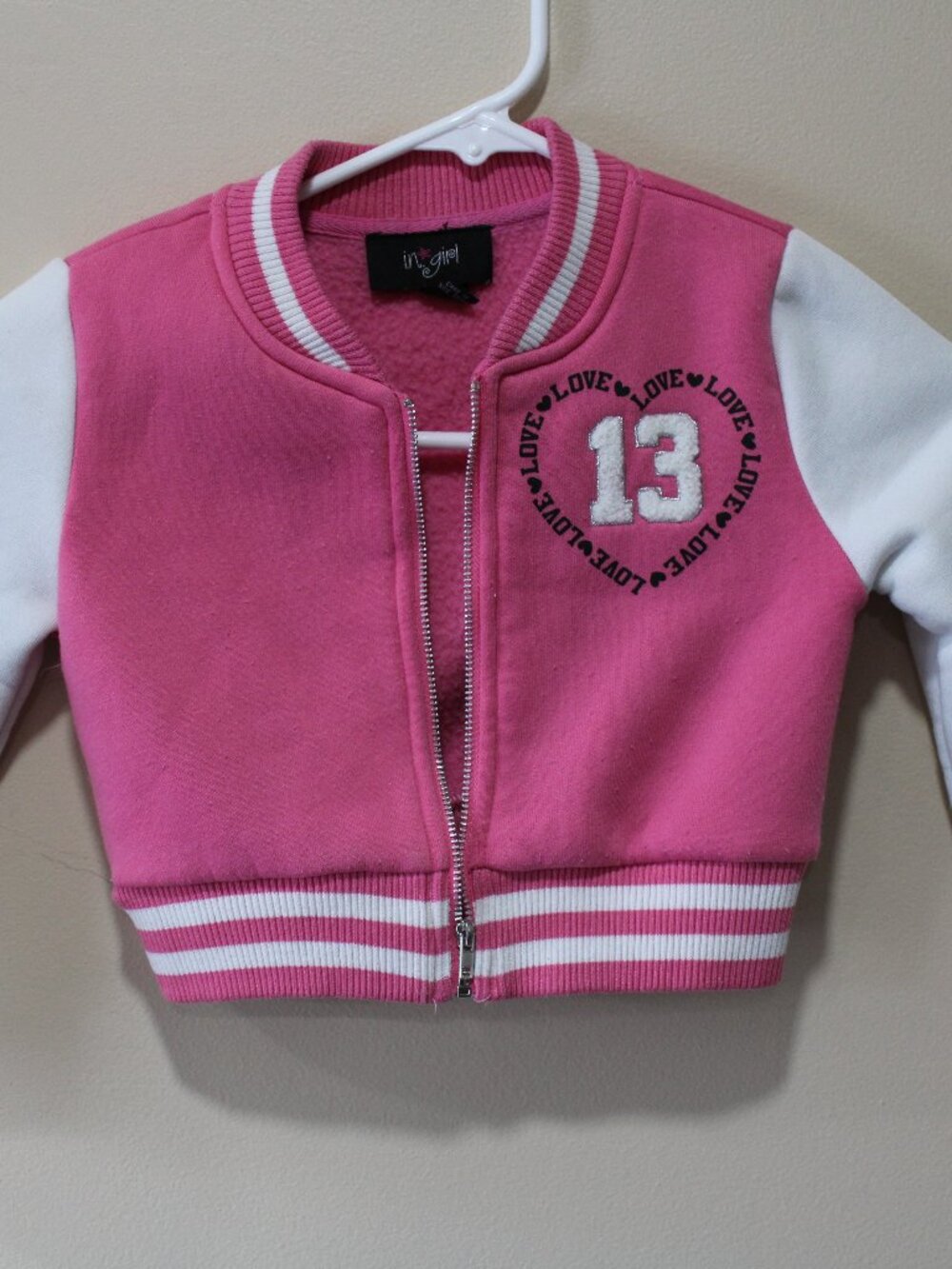 In Girl Size 4 Pink/White LOVE 13 Varsity Letterman Jacket LNC Adorbs!!